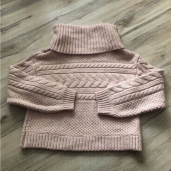 Pink Knit Oversized Turtleneck Sweater with Cable knit Details - Picture 8 of 8